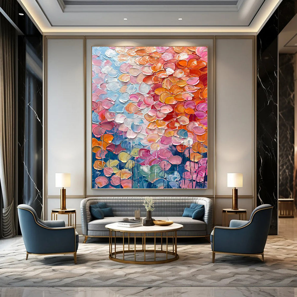 Vertical Hand - Painted Textured Custom Abstract Canvas for Dining Room and Hotel DKH1657