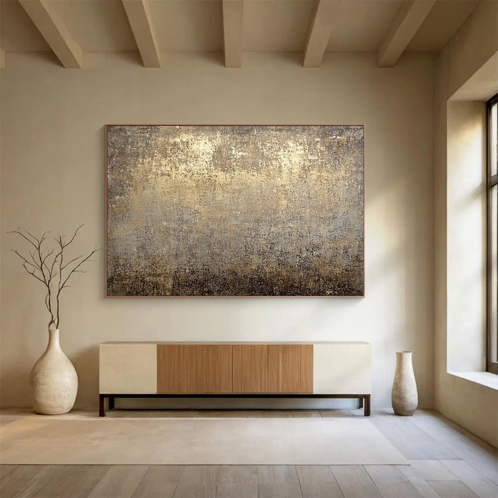 “Vintage Gold - Gray Textured Background” - Gold, Gray, Textured Abstract Painting On Canvas HB0776