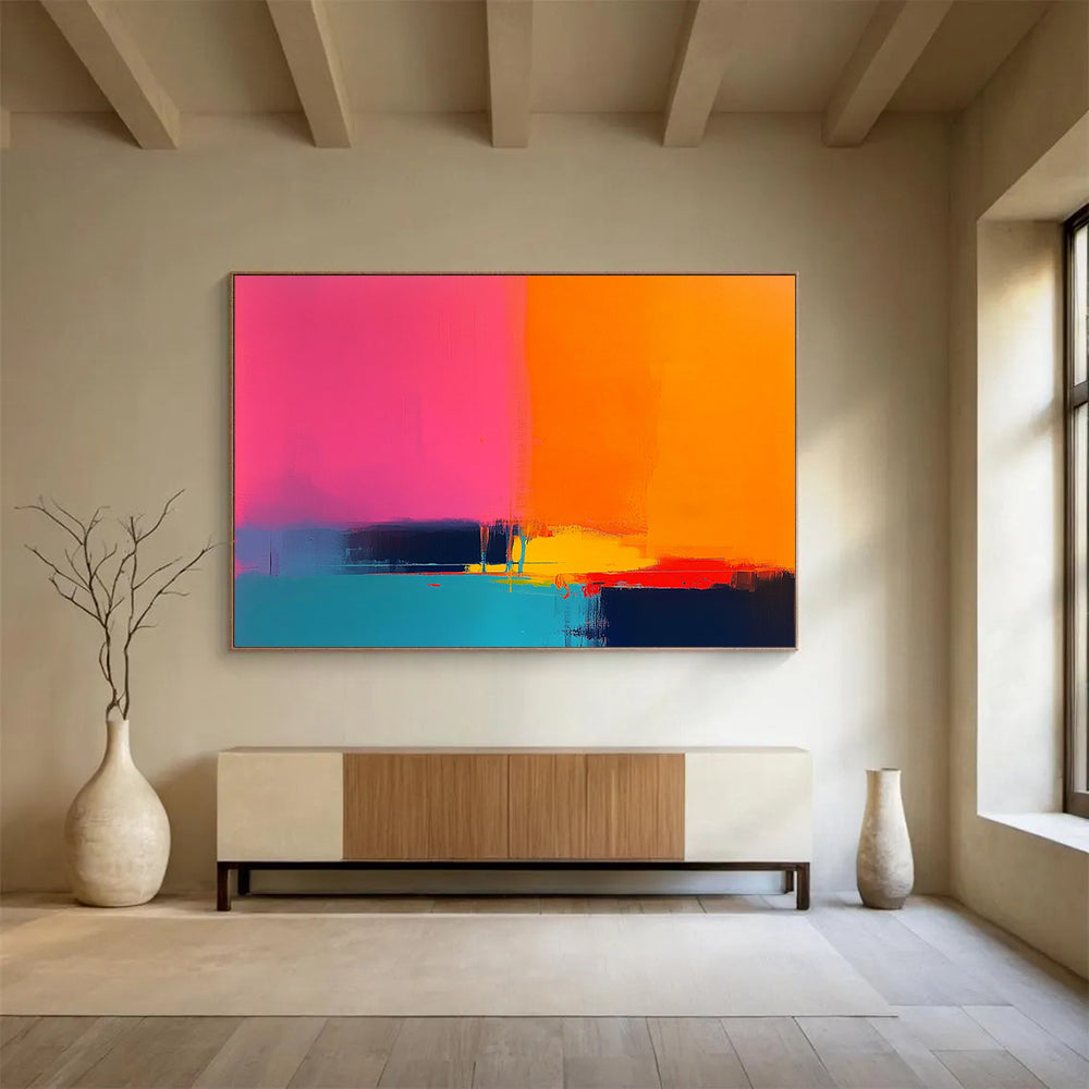“Vibrant Color Field” - Pink, Orange, Blue, Yellow, Purple, Color Blocks - Painting On Canvas HB1437