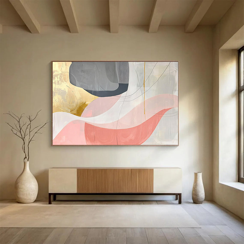 “Elegant Color Swirls” - Gray, Pink, Gold, Abstract Swirl Painting On Canvas HB0714