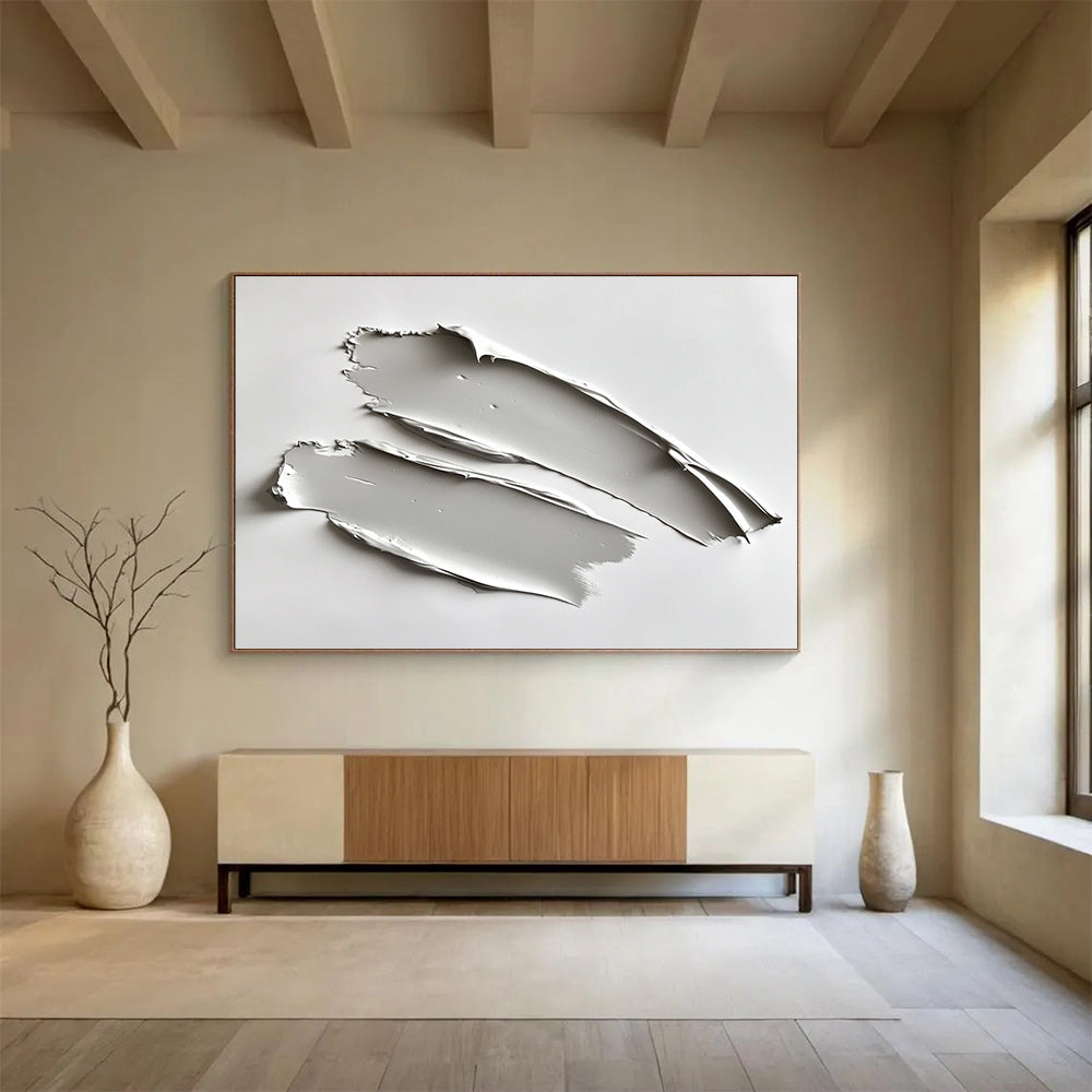 “Minimalist Gray Strokes” - Gray, White, Textural Abstract Painting On Canvas HB0690