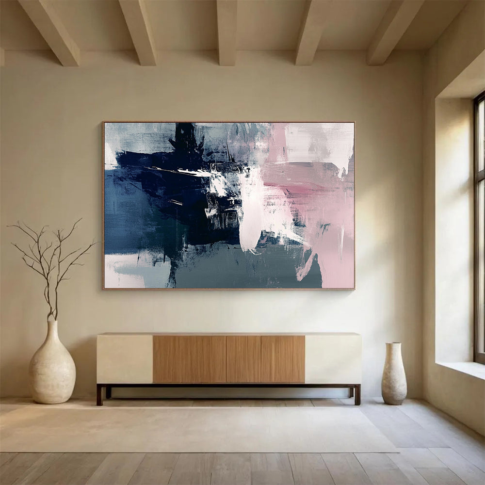 “Cool Tone Abstract Fusion” - Blue, Pink, Gray, Blended Strokes - Abstract Acrylic Painting HB1525