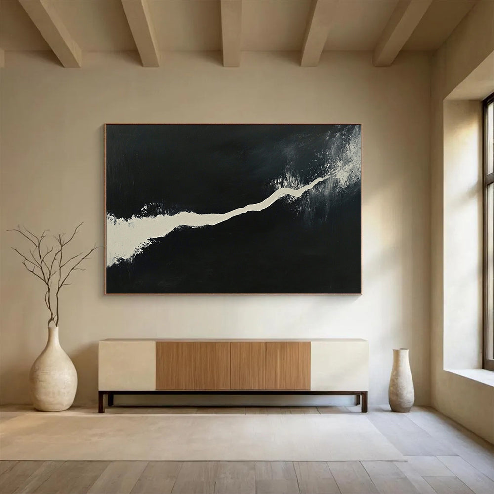 “Winding White Path” - Stark white, rich black, Abstract Minimalist Painting On Canvas HB0609