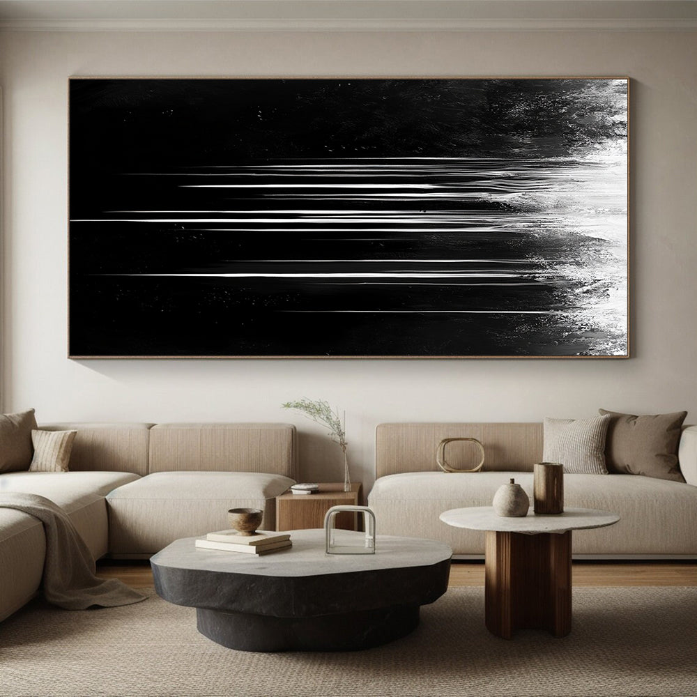 Gray - White Dripping Streaks "Mystic Stream" Painting On Canvas HB308