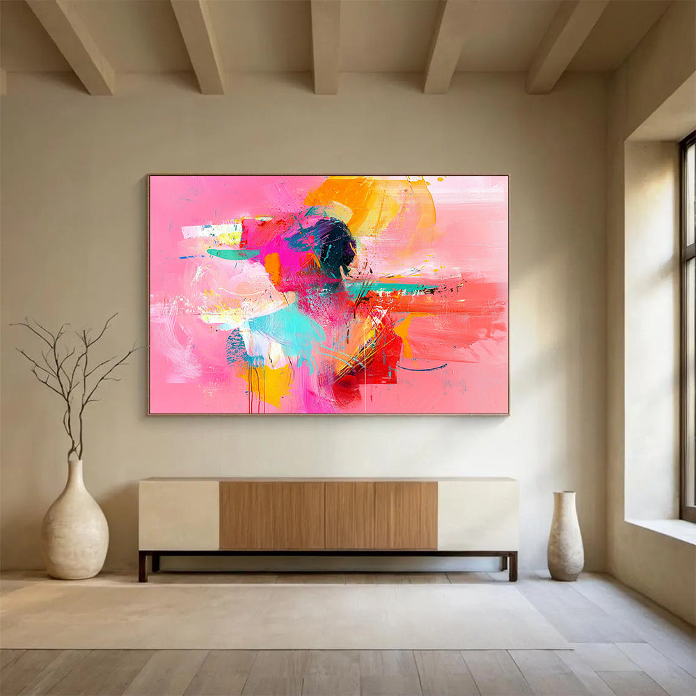 “Vibrant Pink Portrait” - Pink, Orange, Teal, Abstract Figure - Contemporary Pop - Inspired Acrylic Painting HB1539