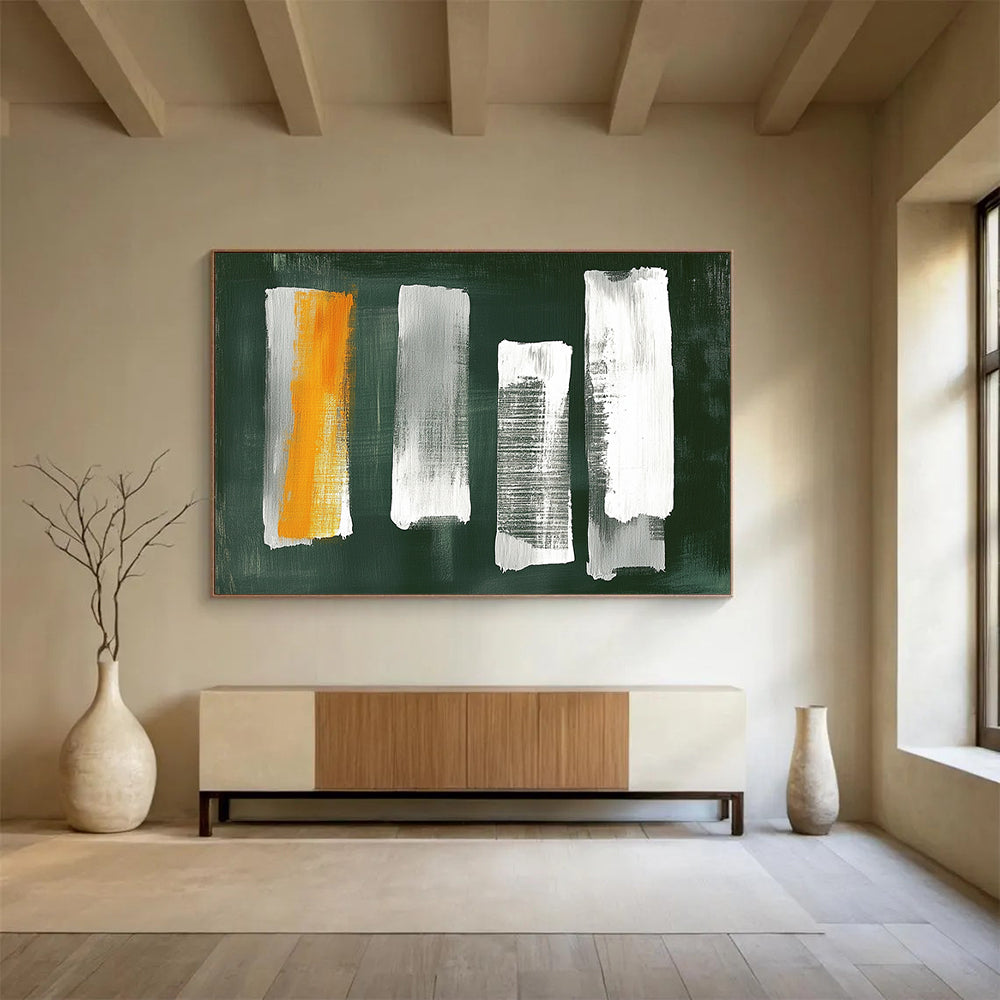 “Green - Based Brush Strokes” - Green, White, Orange, Gray Strokes - Painting On Canvas HB1413