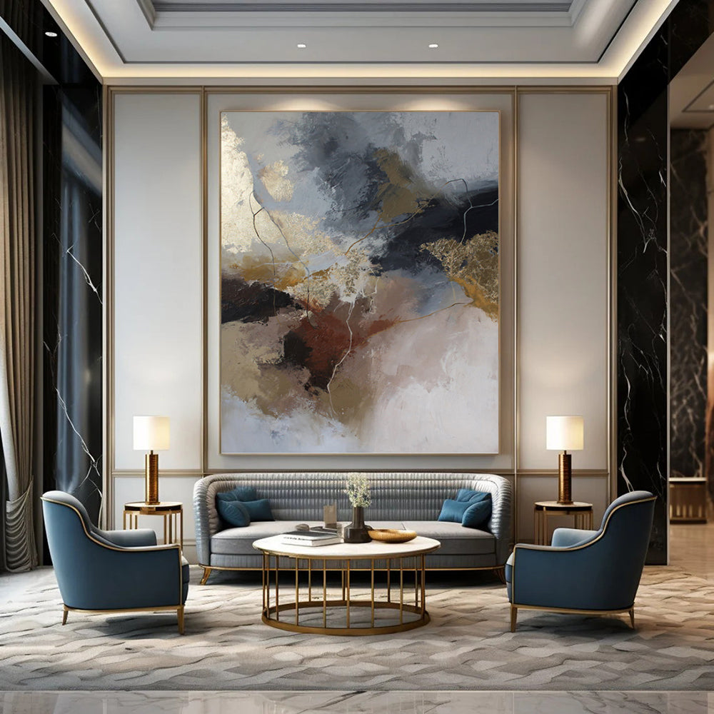 Large - Format Hand - Painted Custom Textured Abstract Mural for Office & Bedroom DKH1017