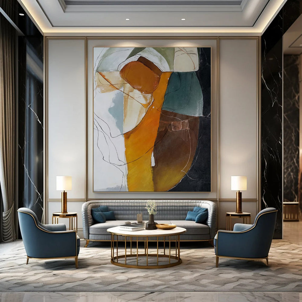 Graceful & Fluid Hand-Painted Custom Abstract Painting for Office & Dining Room LargeART1993