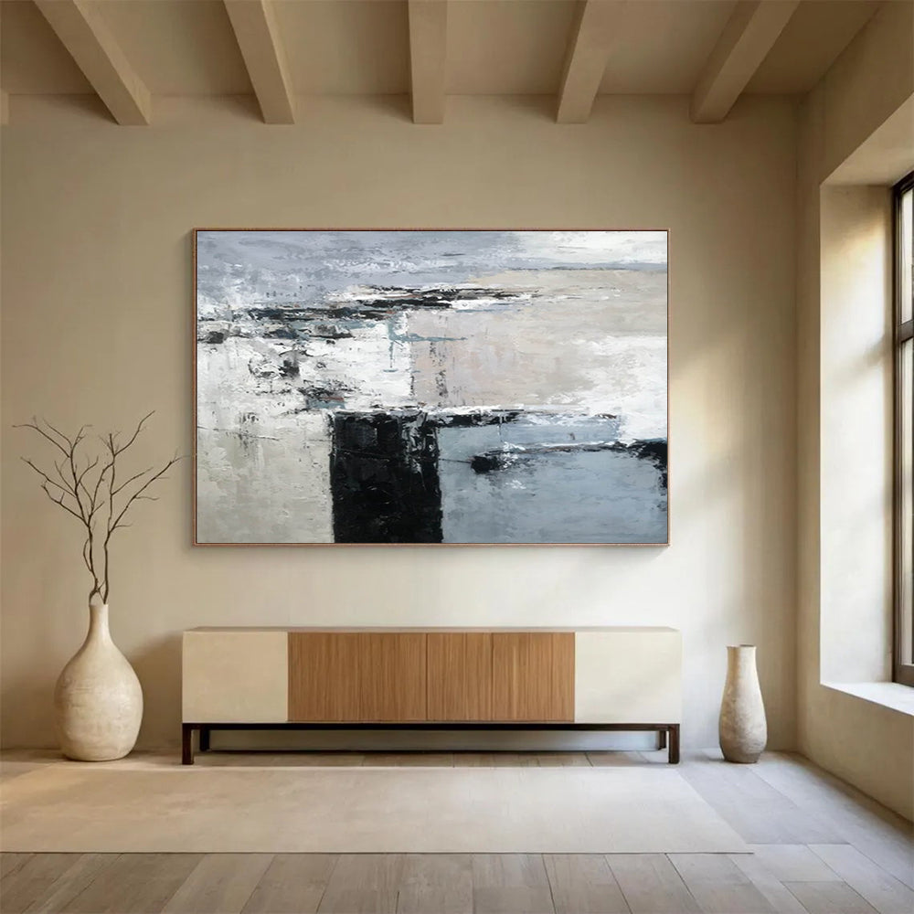 Monochromatic Minimalist Abstract: Elevate Your Space with Subtlety DLZ152