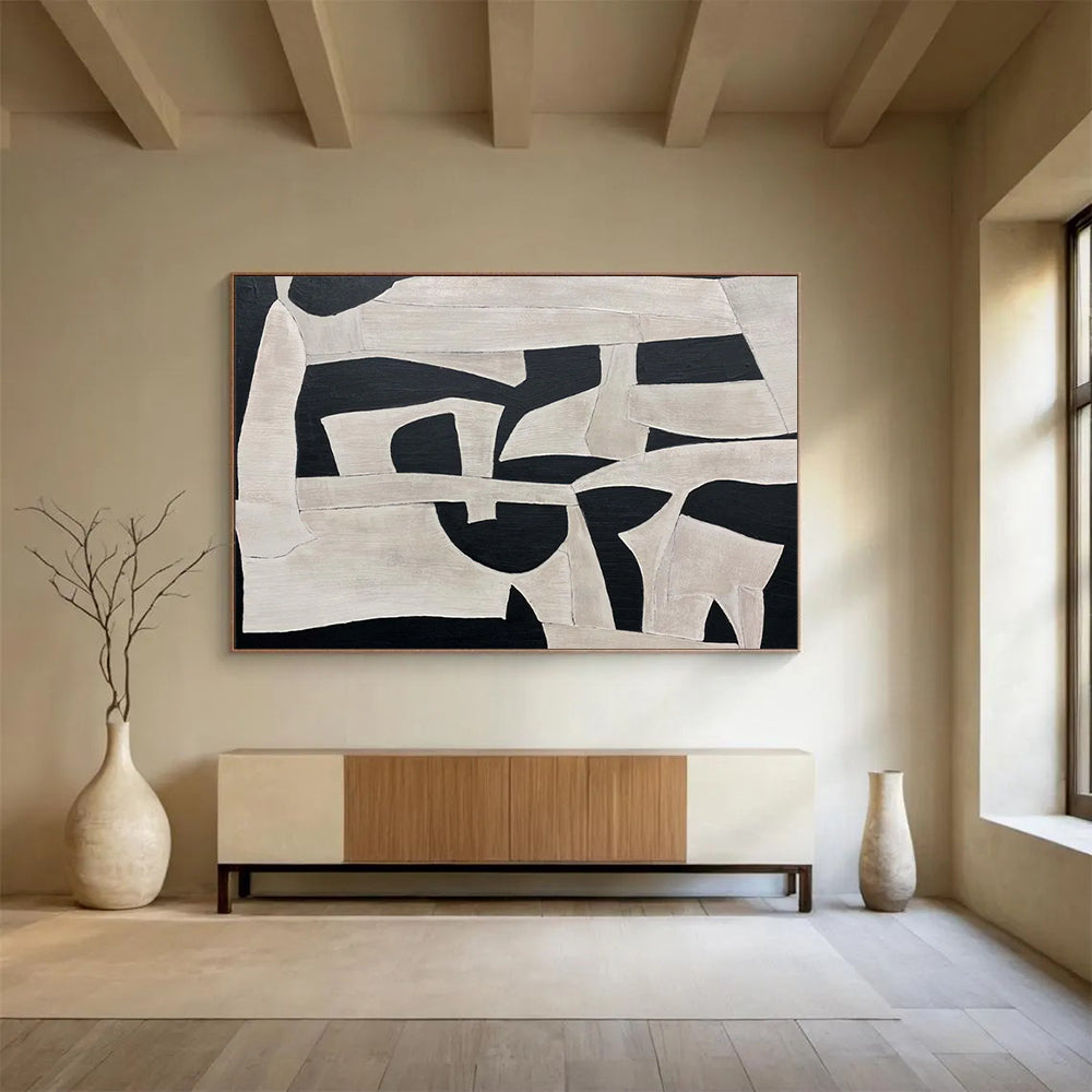 Black - and - White Collage Art Abstract Painting - Creative Accent for Personal Study DLZ093