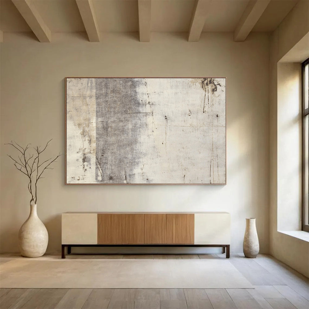 “Textured Gray Abstract” - Gray, Beige, Textural Abstract Painting On Canvas HB0704