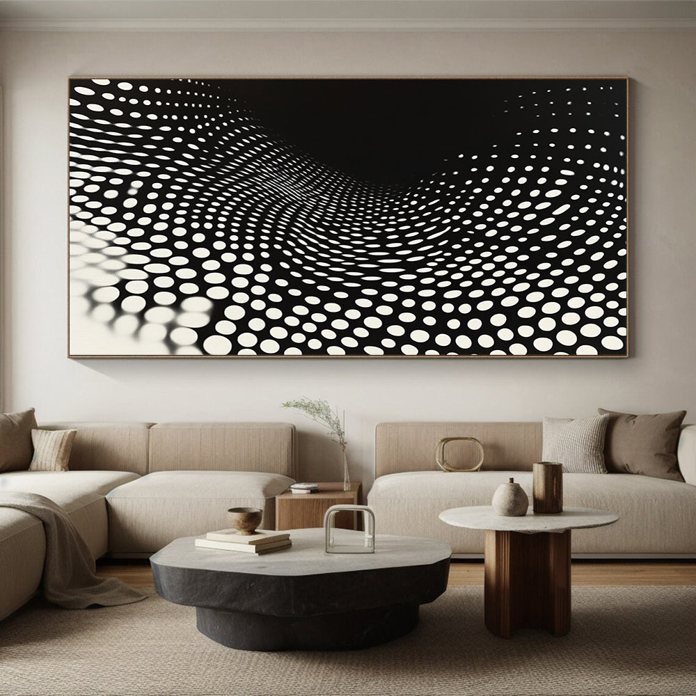 Black and White Dot Tunnel "Perceptual Path" Painting On Canvas HB264