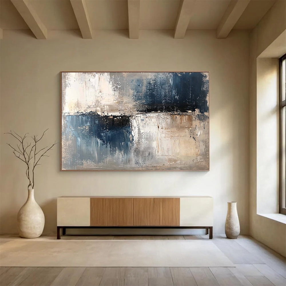 “Neutral Abstract Textures” - Gray, Blue, Beige, Textured Abstract Painting On Canvas HB0994