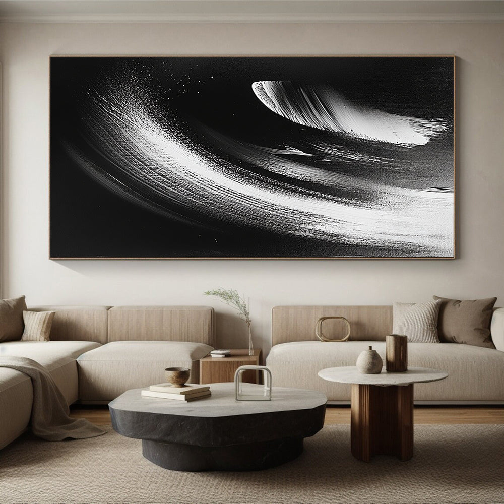 Black and White Smooth Curves "Subtle Motion" Painting On Canvas HB289