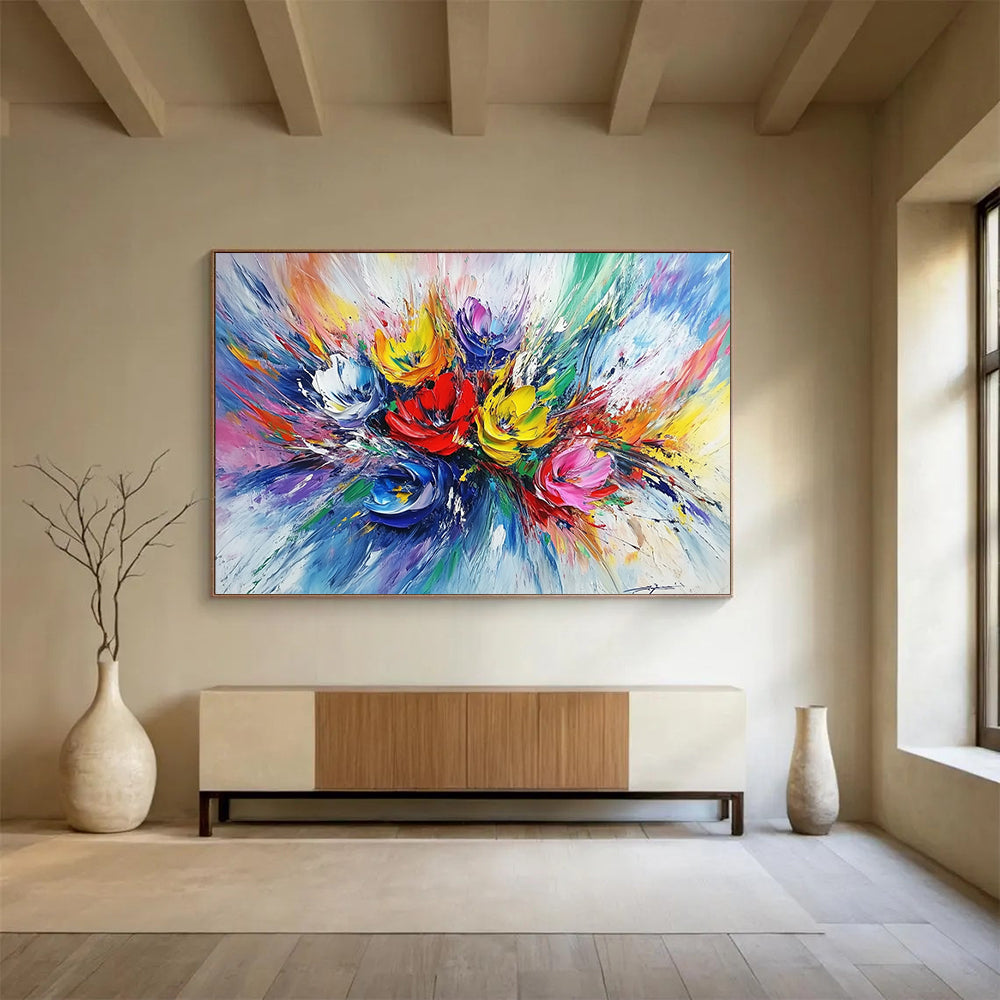 “Vibrant Flower Explosion” - Multicolor, Flower Explosion, Impasto - style HB1145