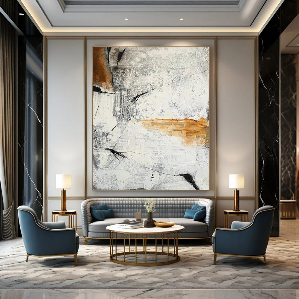 Extra - Large Hand - Painted Textured Custom Abstract Canvas, for Decorating Bar and Entryway DKH1457