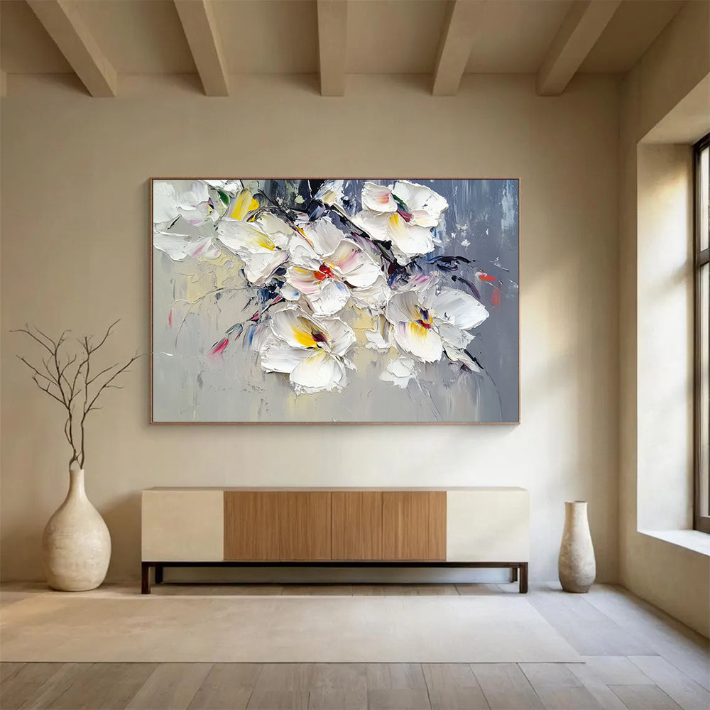 “Colorful White Orchids” - White, Yellow, Pink, Purple with Orchid Bouquet - Textured Oil Painting HB1347