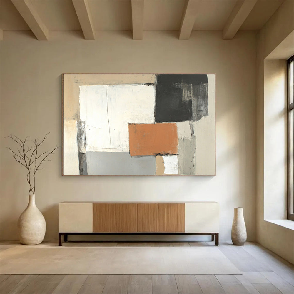 Neutral Tones Abstract Geometric - “Minimalist Blocks” Painting On Canvas HB1459