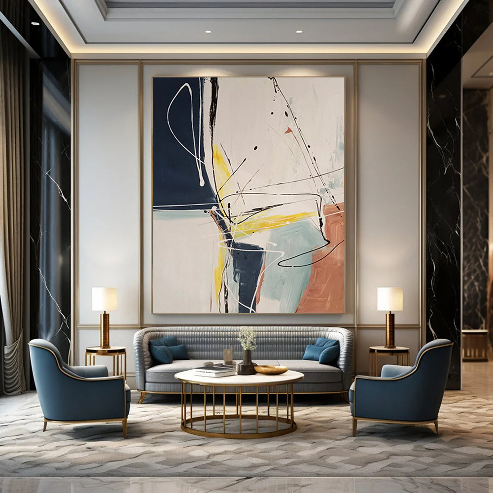 Extra - Large Hand - Painted Textured Custom Abstract Gemstone for Living Room and Hotel DTP037