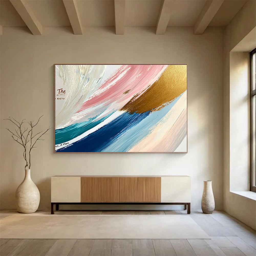 Pastel Waves with Gold Accent - Ethereal Abstract Painting On Canvas HB0498