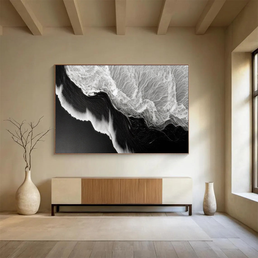 Black & White Wave Textures - Dramatic Bathroom Art DLZ075