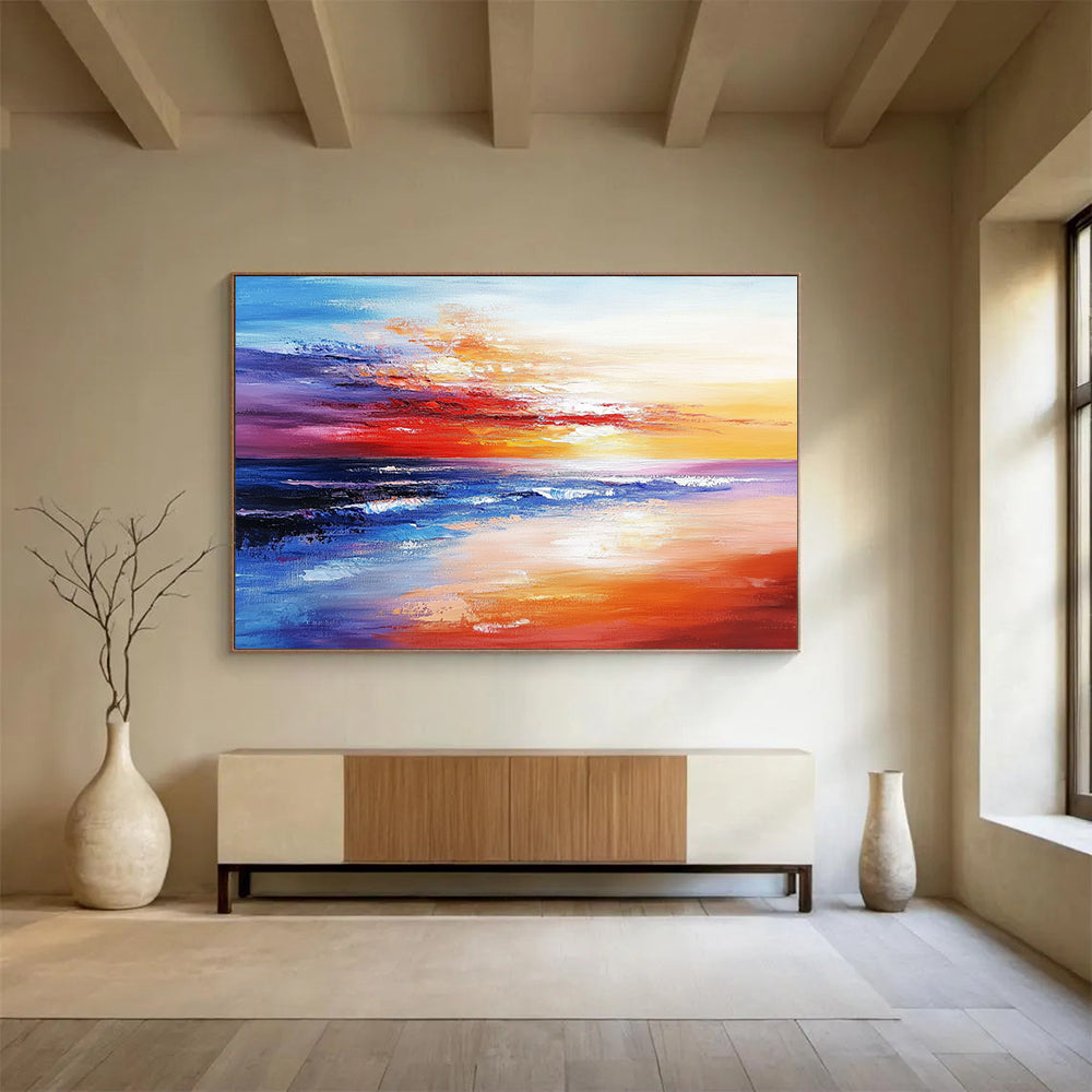 “Vibrant Coastal Sunset” - Purple, Red, Orange, Blue, Colorful Seaside Dusk Painting On Canvas HB1030