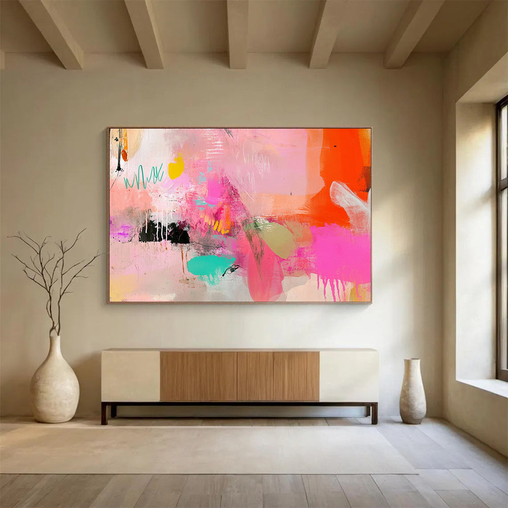 “Vibrant Pink Abstraction” - Pink, Orange, Teal, Expressive Strokes - Abstract Acrylic Painting HB1533