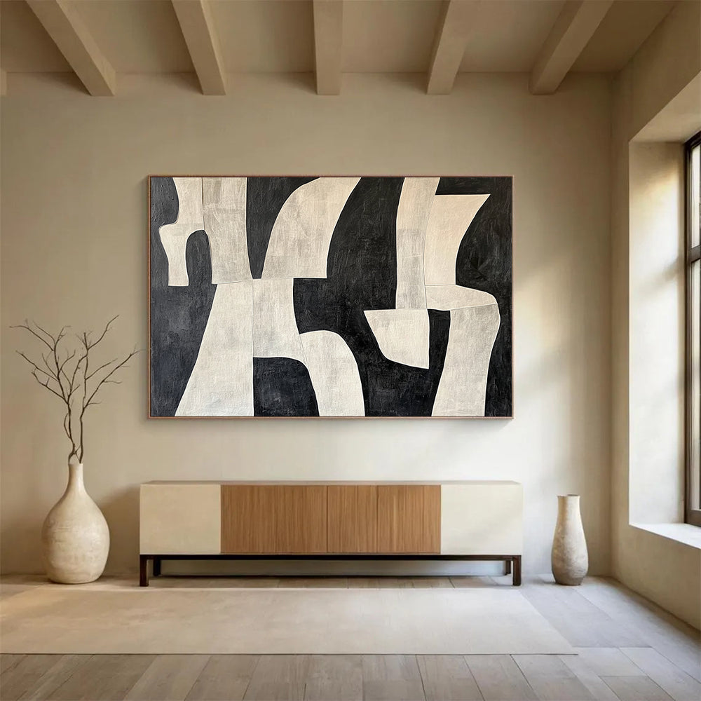 Monochromatic Abstract Forms - Minimalist Geometric Painting On Canvas HB0459
