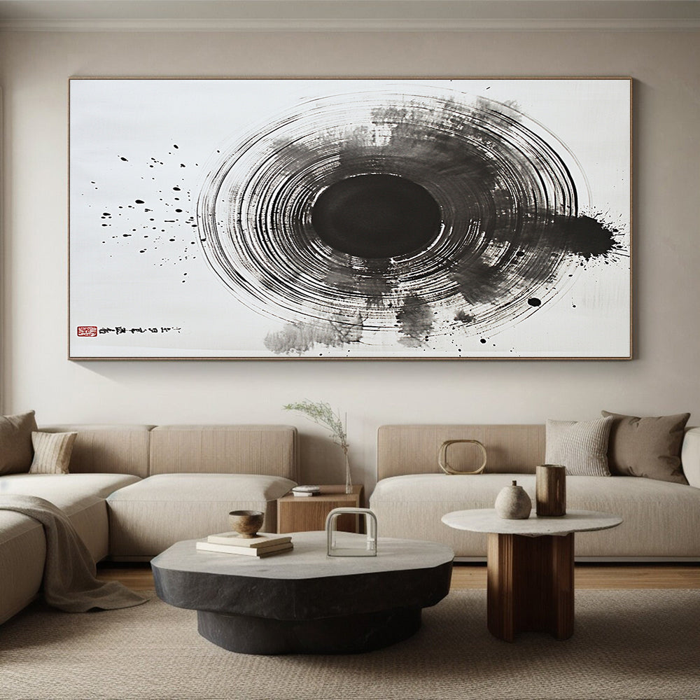 Black Gradient Circular Ink - “Subtle Enso Depth” Painting On Canvas HB234