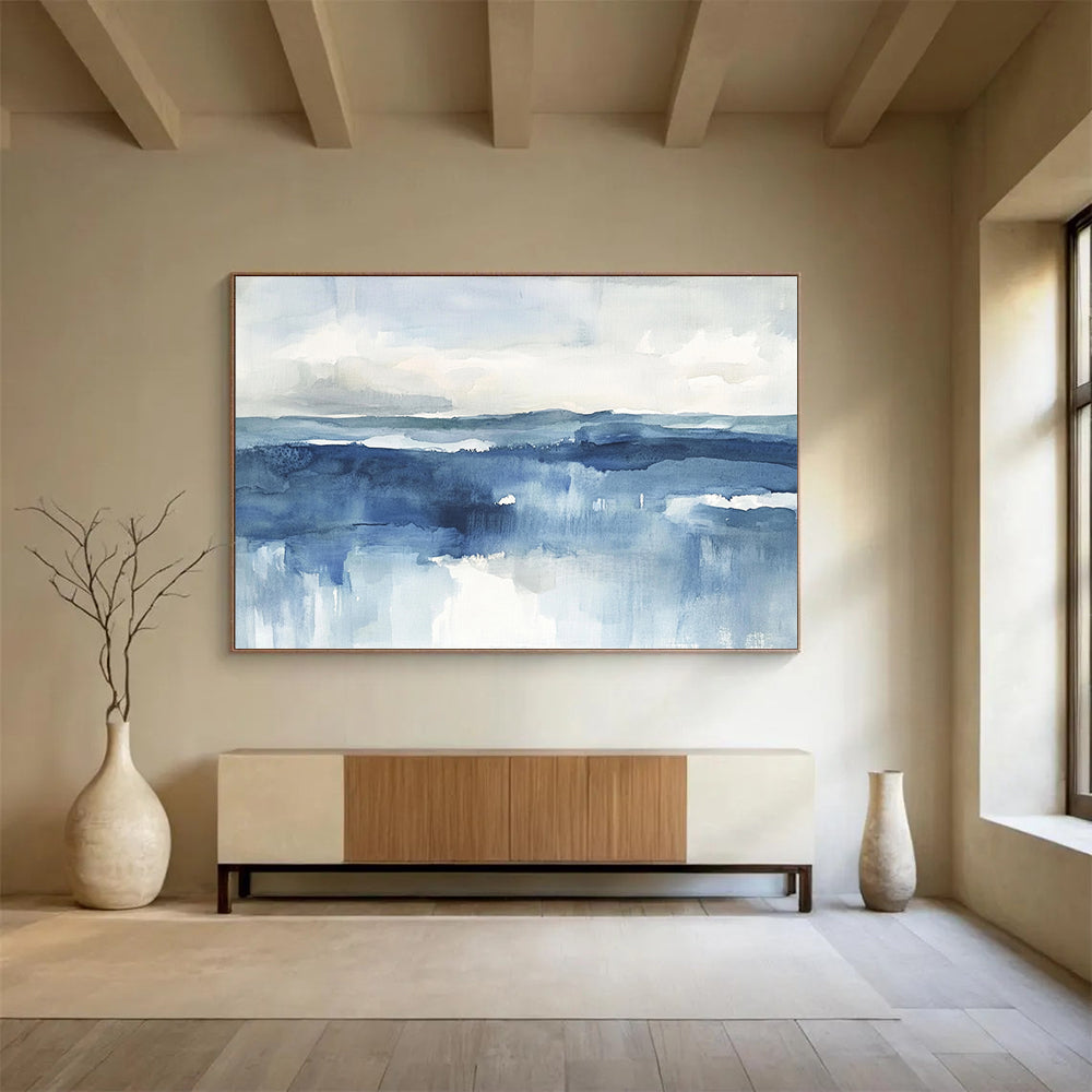 “Abstract Sea Watercolor” - Blue, White, Gray - Abstract Coastal Watercolor - Watercolor Painting HB1334