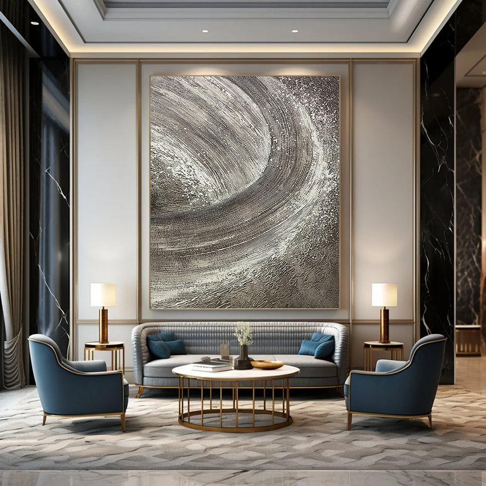 Grandiose - Extent Vertical Hand - Painted Textured Custom Abstract Crescendo, for Office and Bedroom DKH1542