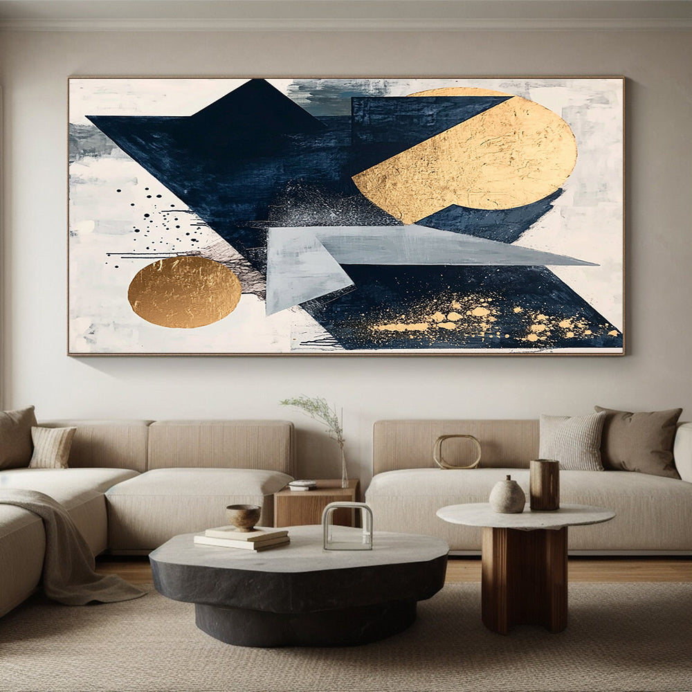 Geometric Shapes with Gold Accents "Elegant Geometry" Painting On Canvas HB292