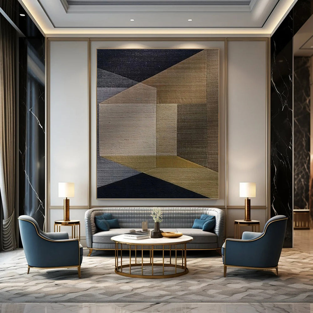 Designer - Inspired Masterwork: Hand - Painted Textured Canvas Mural for Living Room & Hotel Lobby DKH1134