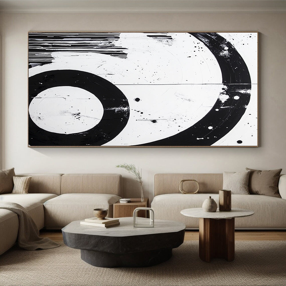 Black, White, Dripping Circles "Grungy Circle Drips" Abstract Street - Art Inspired Painting On Canvas HB180