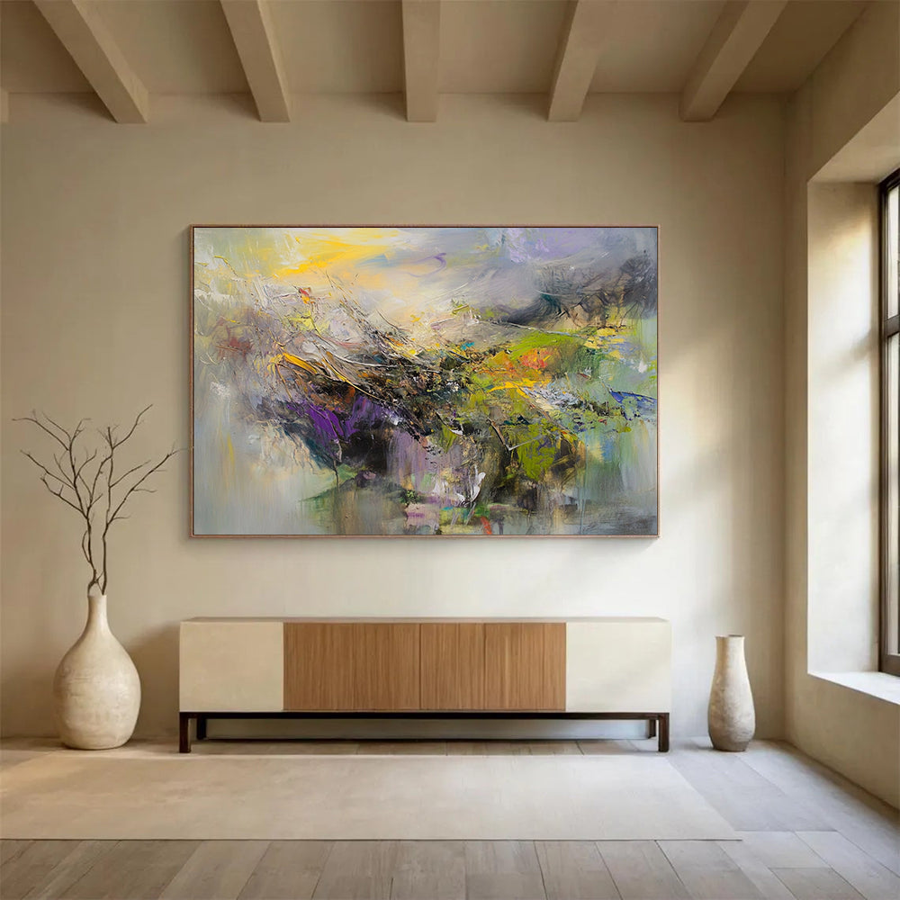 “Colorful Landscape Abstraction” - Yellow, Purple, Green, Blue with Blended Textures - Painting On Canvas HB1373