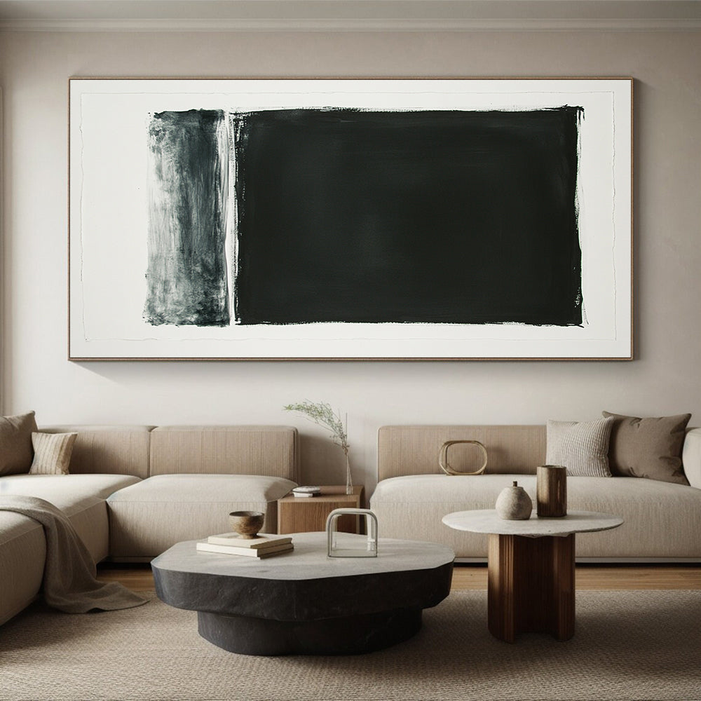 Black and White Textured Rectangle "Raw Simplicity" Painting On Canvas HB278