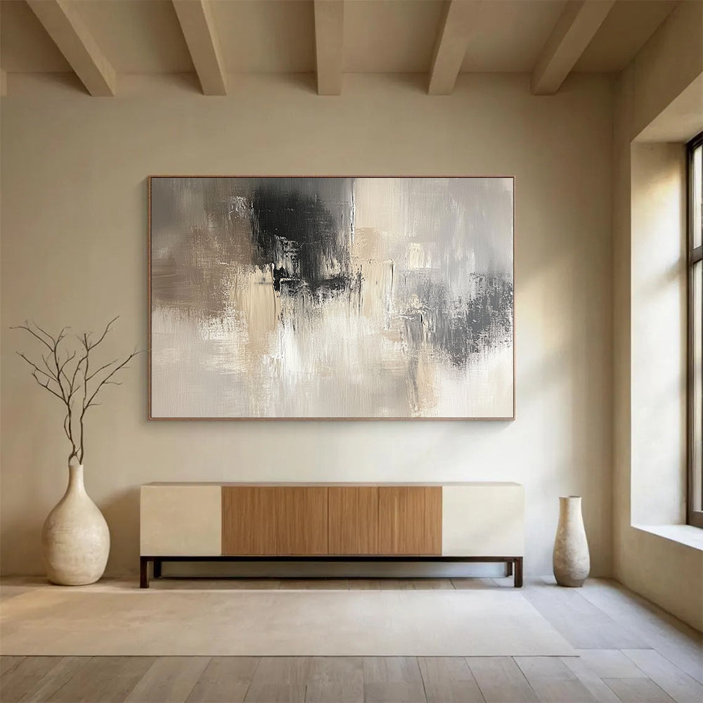 “Neutral Gray Abstract” - Beige, Gray, White, Subtle Abstract Textures Painting On Canvas HB0965