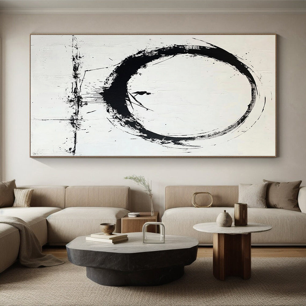 Black Circular Brushstroke with Figure - “Enso Journey” Painting On Canvas HB244