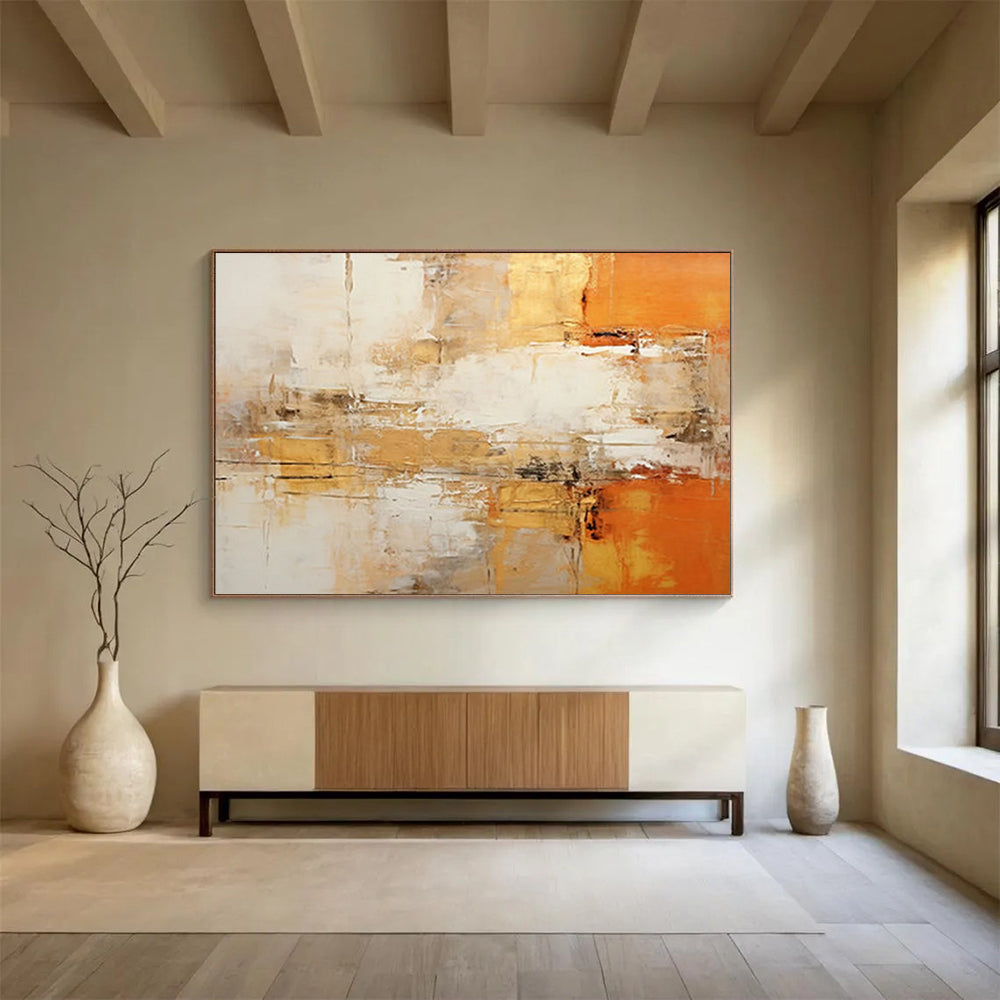 Warm Brown - Gold Abstract Painting - Creator of Cozy Atmosphere in Bedroom DLZ096