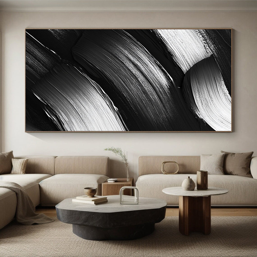 Black and White Textured Brushstrokes "Monochrome Rhythm" Painting On Canvas HB311