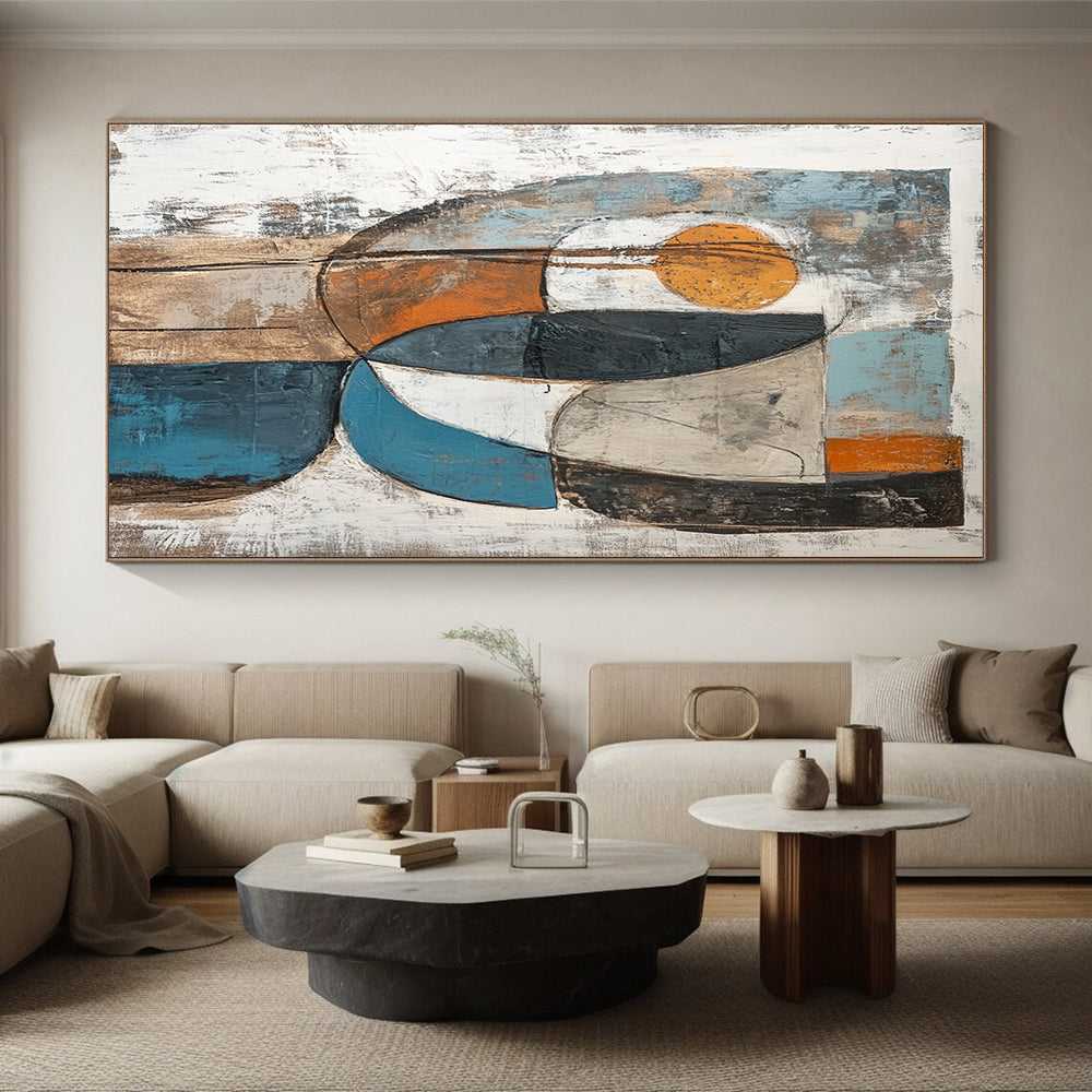 Gray, Blue, Orange, Brown and White Abstract Shapes "Nature's Abstraction" Painting On Canvas HB357