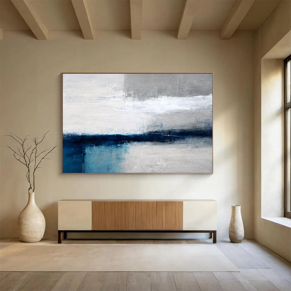 Soft Grey & Blue Horizon - Serene Bathroom Oasis DLZ059