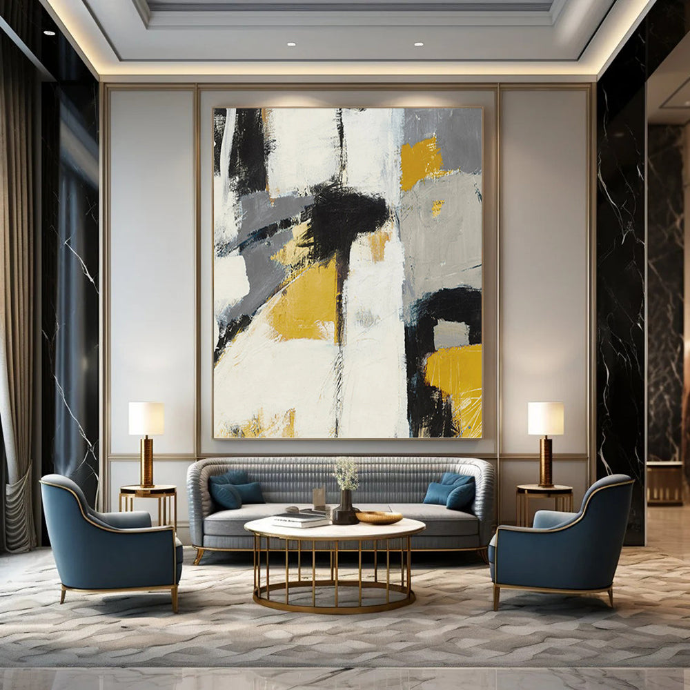 Colossal - Dimensioned Vertical Hand - Painted Custom Abstract Tapestry (with Lush Textures), for Arranging in Dining Room and Hotel Lobby DKH1525