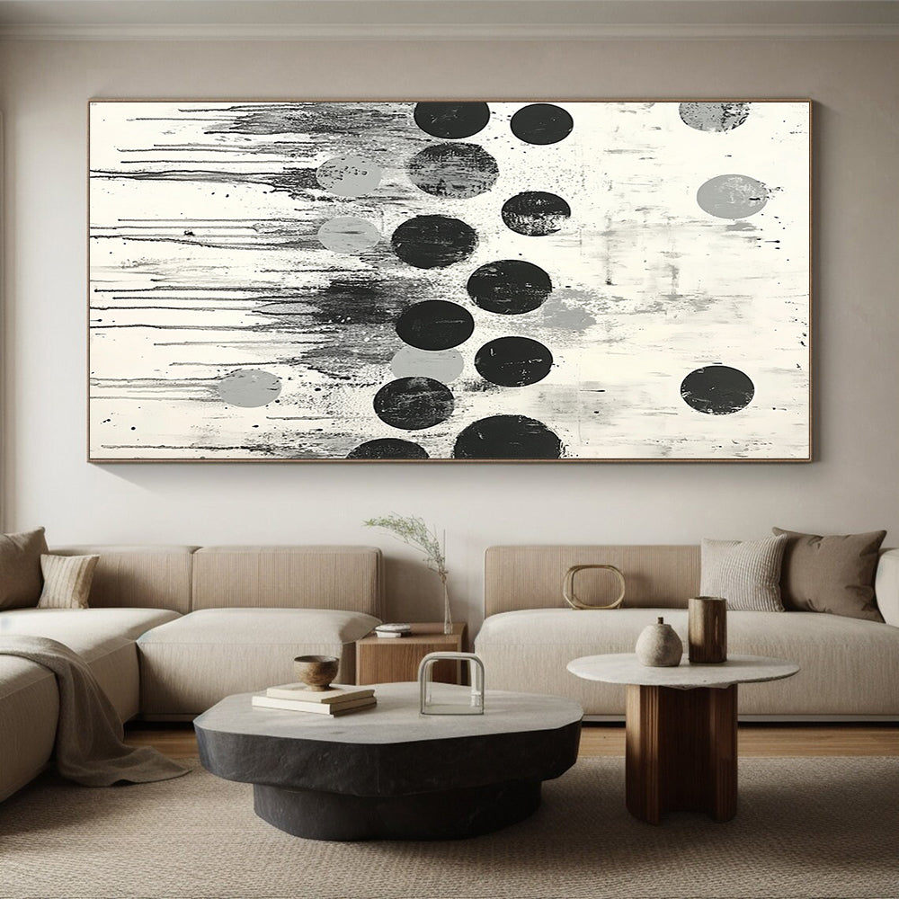 Black, Gray & White Dripping Dots - “Urban Raindrop Rhythm” Painting On Canvas HB191