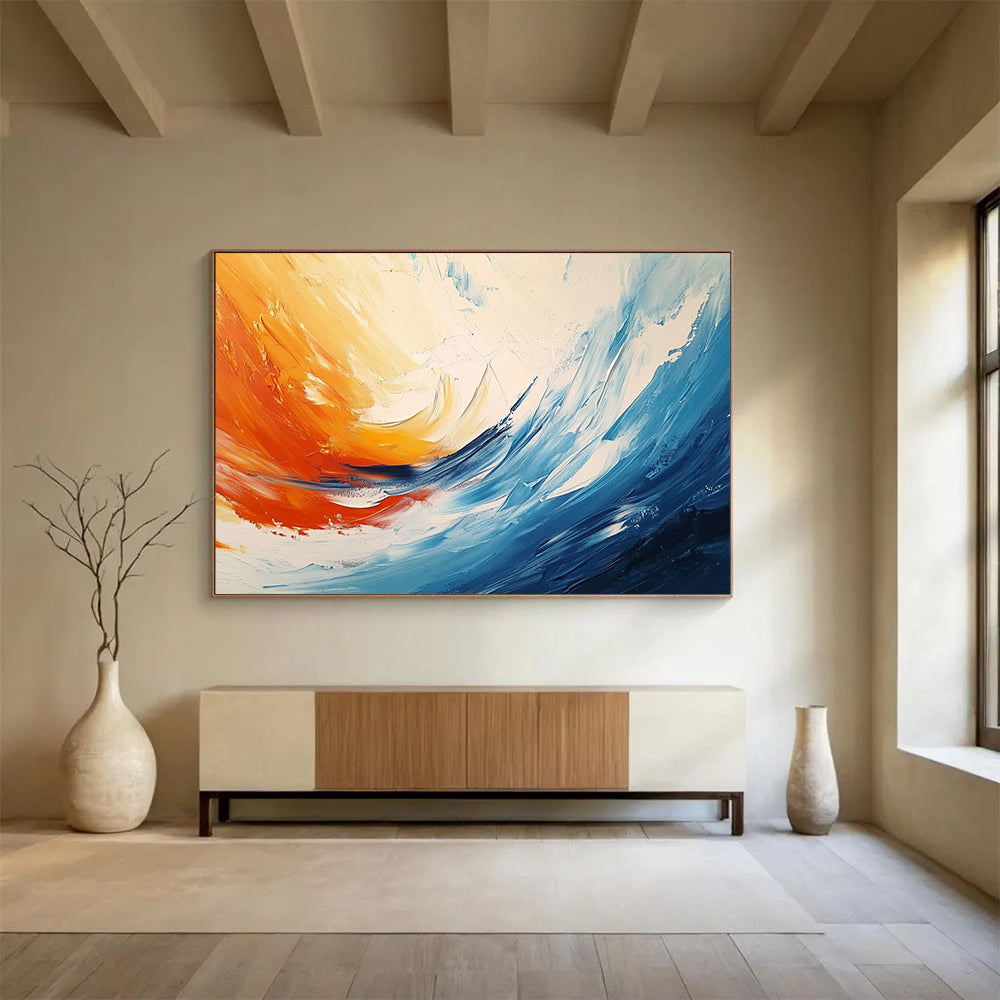 “Vibrant Color Swirl” - Orange, Blue, White, Abstract Dynamic Swirl HB1126