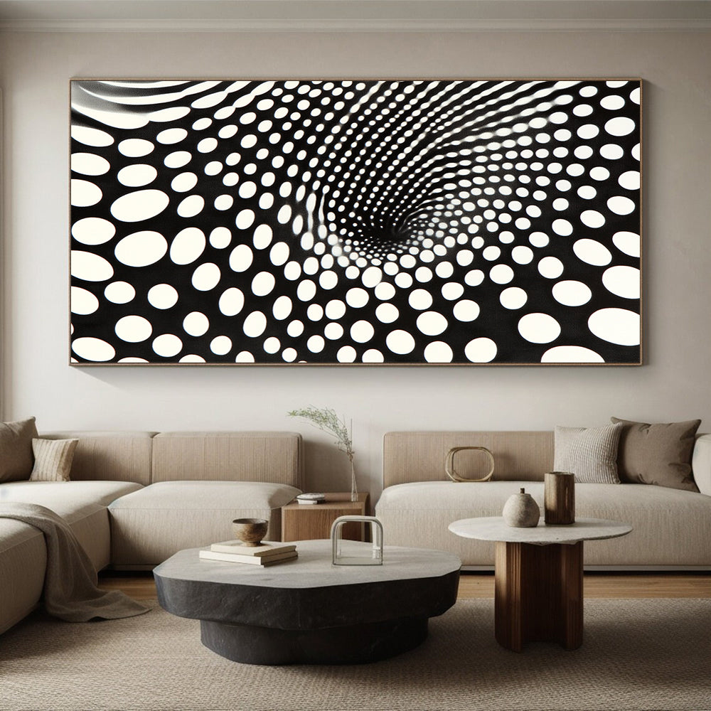 Black and White Dot Vortex "Optical Twist" Painting On Canvas HB254
