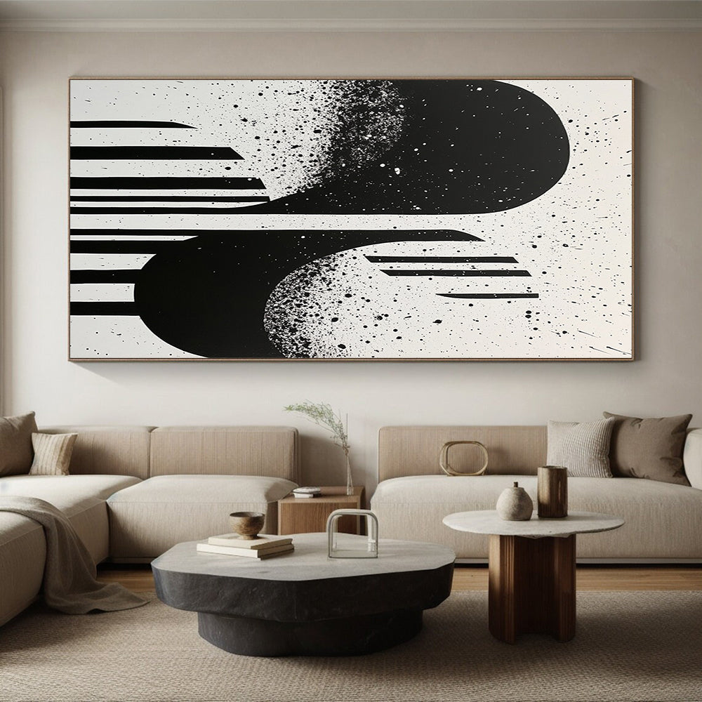 Black, White, Splattered Shapes "Ink Splatter Silhouettes" Abstract Expressionist Painting On Canvas HB175