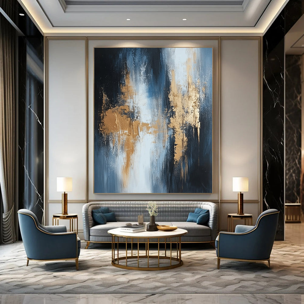 Contemporary hand-painted abstract artwork showcasing textured layers in shades of white black grey beige silver and gold. DLZ0330