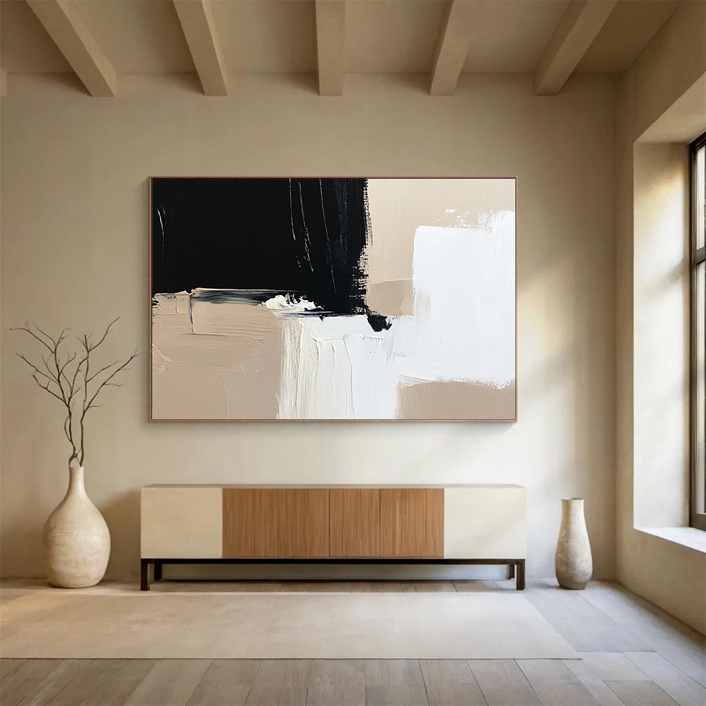 “Contrasting Neutral Blocks” - Beiges, Blacks, Whites, Abstract Color Blocks - Acrylic Painting HB1625