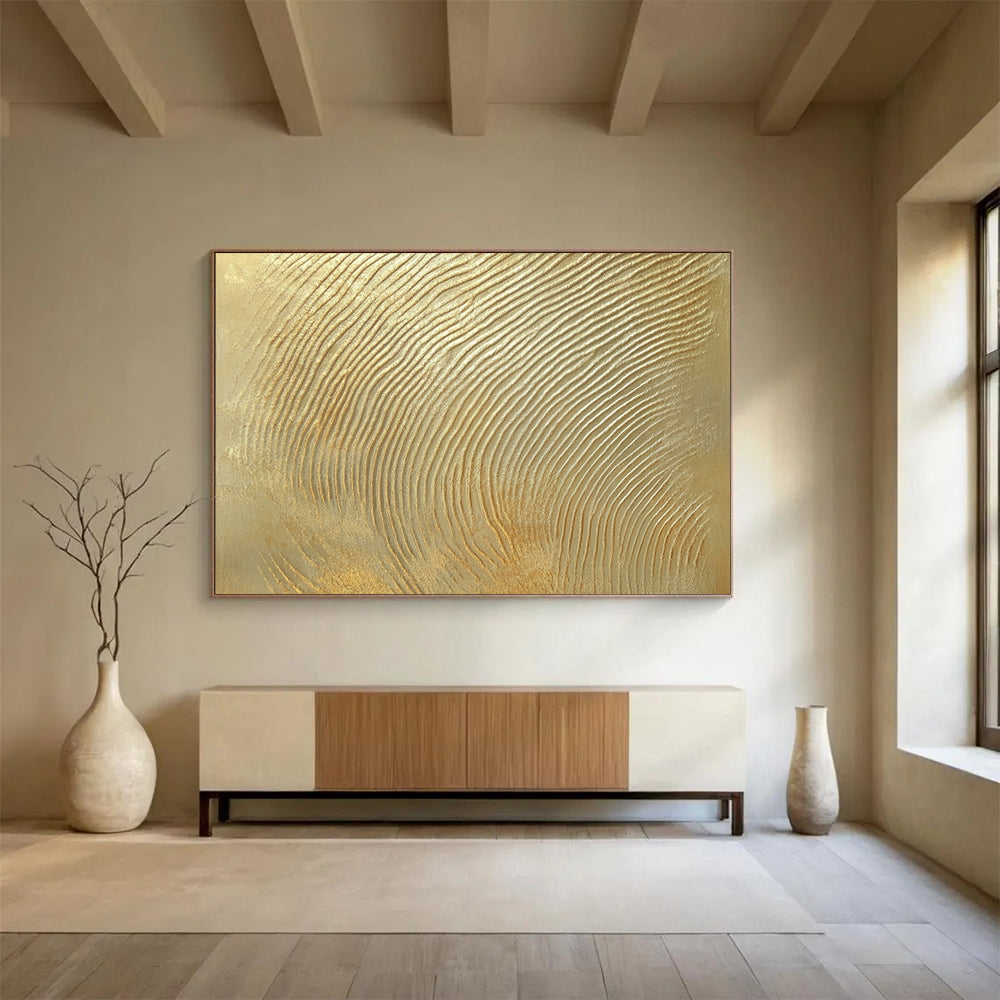“Golden Ripple Texture” - Gold, Textured Abstract Painting On Canvas HB0725